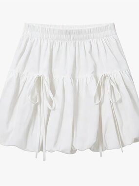 White Drawstring Bubble Hem Skirt - Women's